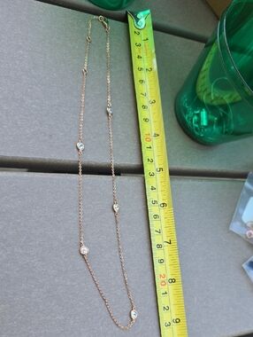 Delicate Rose Gold Station Necklace with Clear Crystal Accents